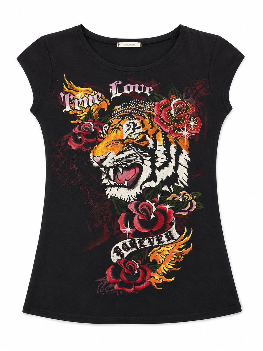 Love Culture Black Tiger & Rose Graphic Tee